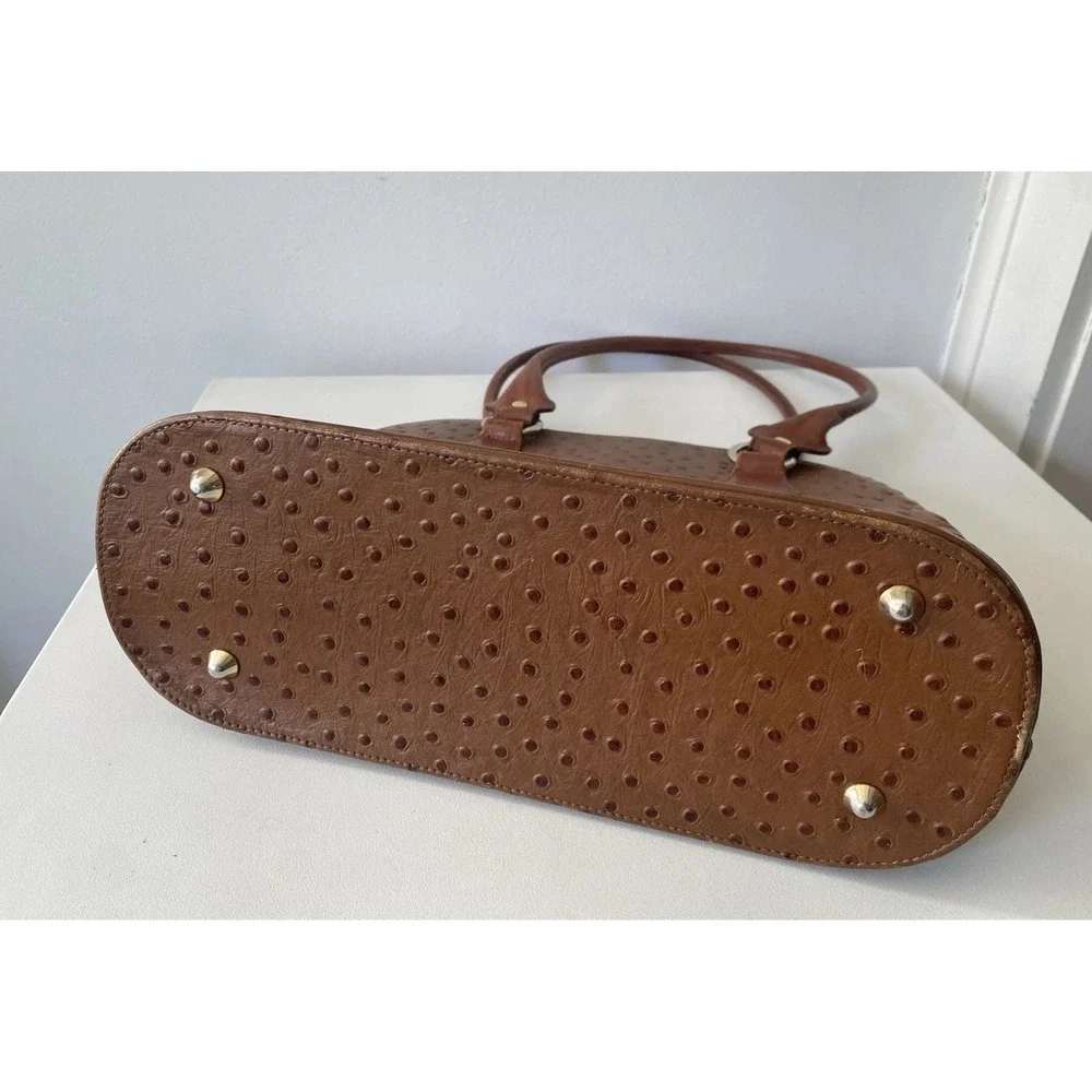 Vintage Due Fratelli Genuine Ostrich Purse Chestnut Brown Dome Shoulder Bag